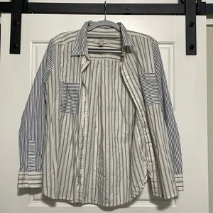 Blue and white medium long sleeve button down Loft top